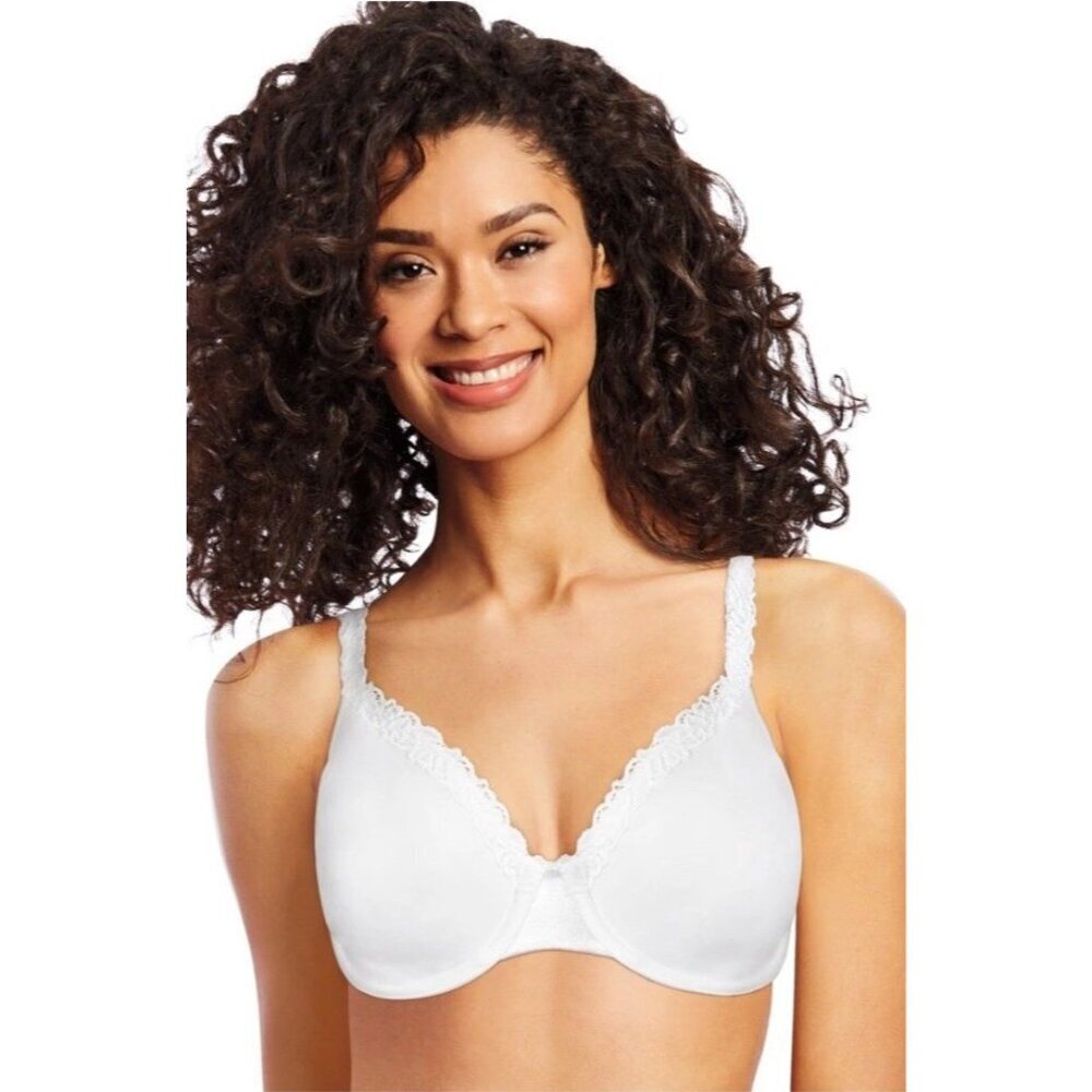 Bali 36D White Smoothing Underwire Bra Lace Trim Full Coverage NWT